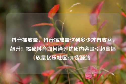 抖音播放量，抖音播放量达到多少才有收益，飙升！揭秘抖音如何通过优质内容吸引超高播放量亿乐社区SUP货源站  第1张